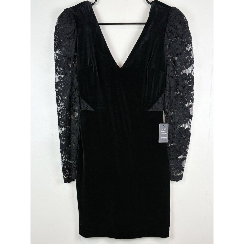 Express Dress Black Velvet Lace Sleeve Gothic Romantic Mini Whimsigoth XS, NEW